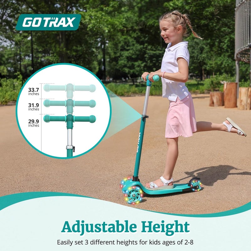 GOTRAX KS1 Kids Kick Scooter, LED Lighted Wheels and 3 Adjustable Height Handlebars, Lean-to-Steer & Widen Anti-Slip Deck, 3 Wheel Scooter for Boys & Girls Ages 2-8 and up to 110 Lbs - Image 2